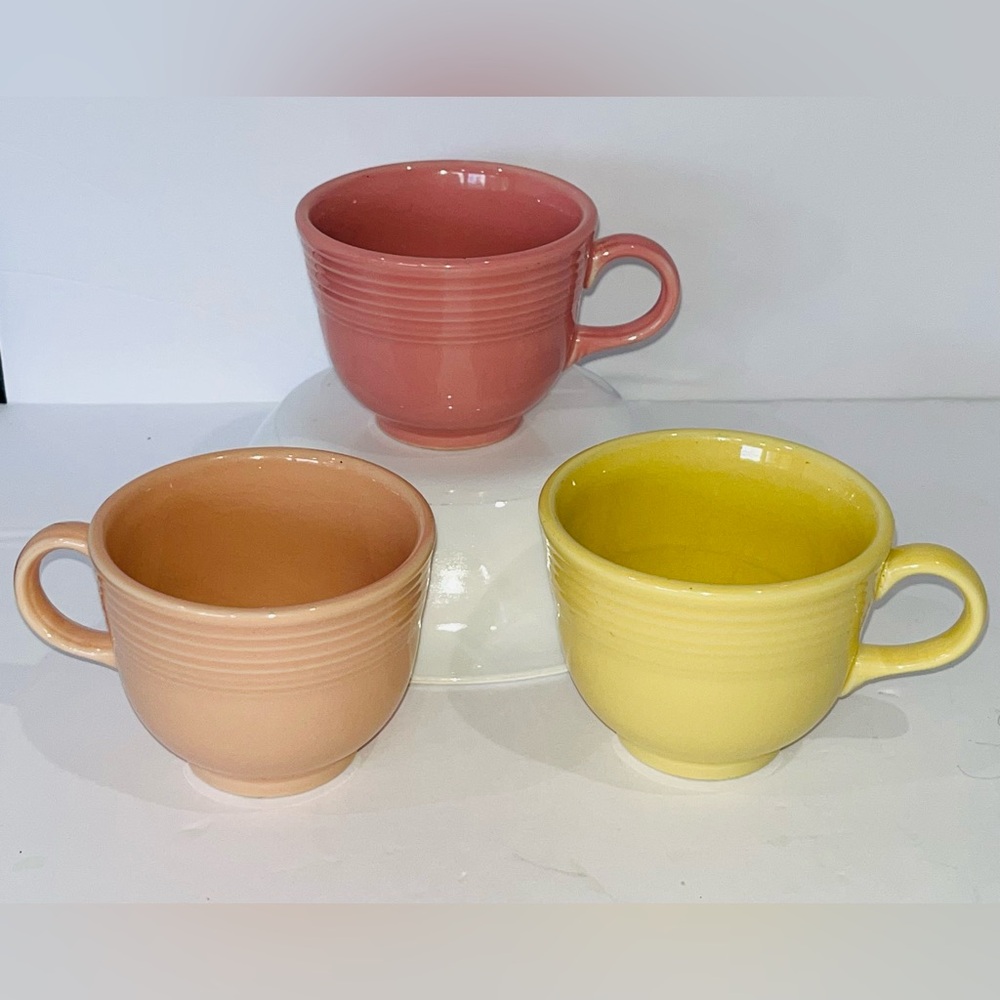 Fiestaware Ceramic Pastel Coffee Mugs - Set of 3 (Pink, Peach, Yellow)